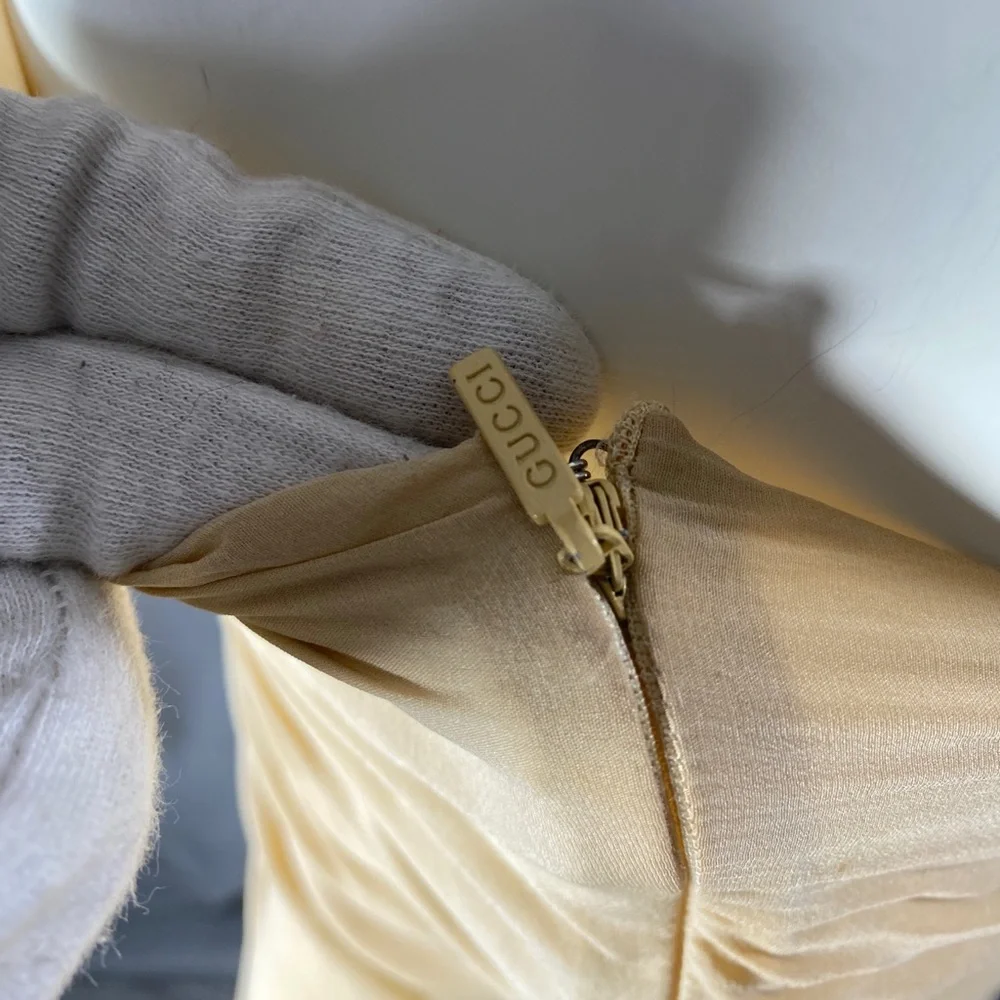 ✨HP✨AUTH GUCCI NUDE Tom Ford Twist Skin Silks Gold Blades Sexy Runway Dress 40 - Picture 11 of 17